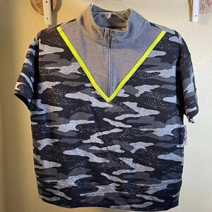 Flirtitude Active Gray Camo Workout Top Athleisure Jamestown Half Zip Sz XS New